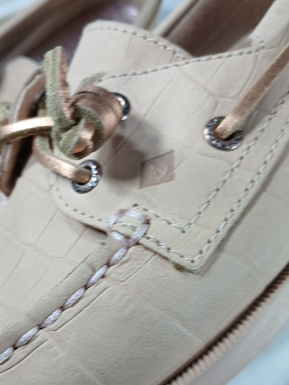 Sperry Women's Croc-Embossed Slip-On Moccasins in dusty pink with Metallic laces - Picture 15 of 16